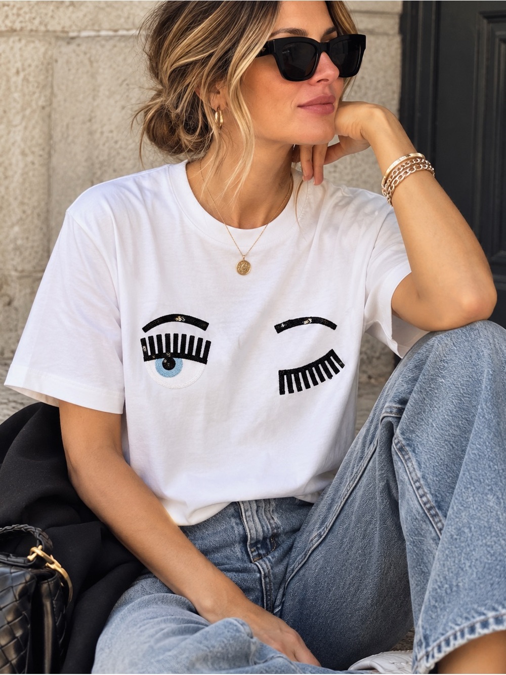 Chiara Ferragni Flirting Eye Sequin Tee L NWT Made in Italy